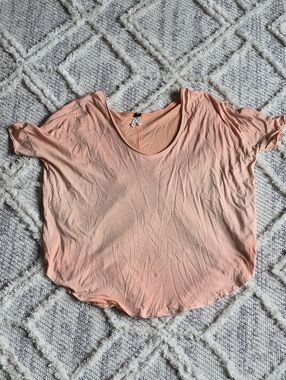 Free People Peach Pink Soft Knit Oversized Hi-Low T-Shirt Top Size Small